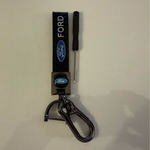 Ford Key Fob Keychain in Black Leather with Logo NWT